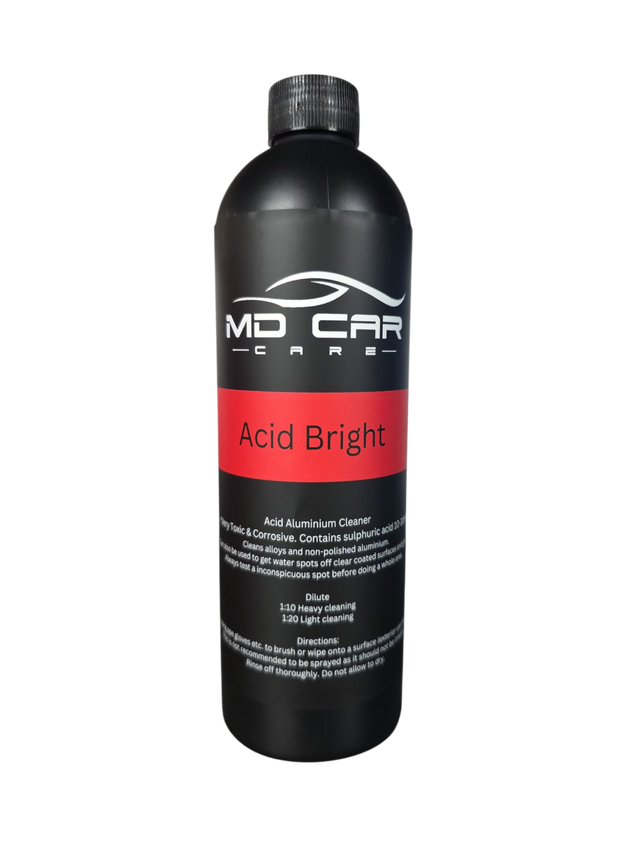 Shop MD Car Care Acid Bright in Australia. Powerful acid cleaner for aluminium, wheels & water spots. Aussie made. Available in 500ml, 1L & 5L sizes. Now available fast Australia wide shipping.