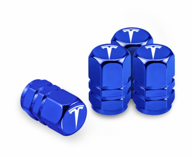 Tesla Tyre Valve Caps – 4PCS Metal Air Stem Covers Blue | Dustproof. Now available at MD Car Care. Fast Australia wide shipping.