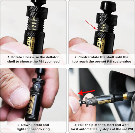 Adjustable Tyre Deflator Kit – 4pcs Auto-Stop Valves. Now available at MD Car Care. Fast Australia wide shipping.