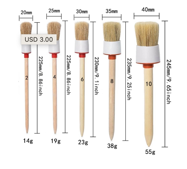 5x Car Detailing Brush Set. Soft Boar Hair & Wooden Handle Brushes. Now available at MD Car Care. Fast Australia wide shipping.