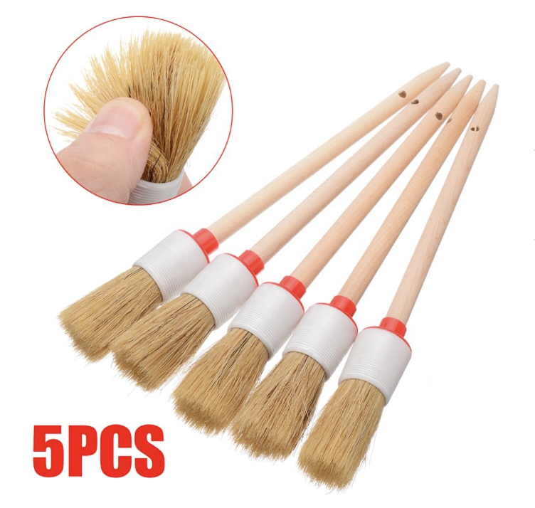 5x Car Detailing Brush Set. Soft Boar Hair & Wooden Handle Brushes. Now available at MD Car Care. Fast Australia wide shipping.