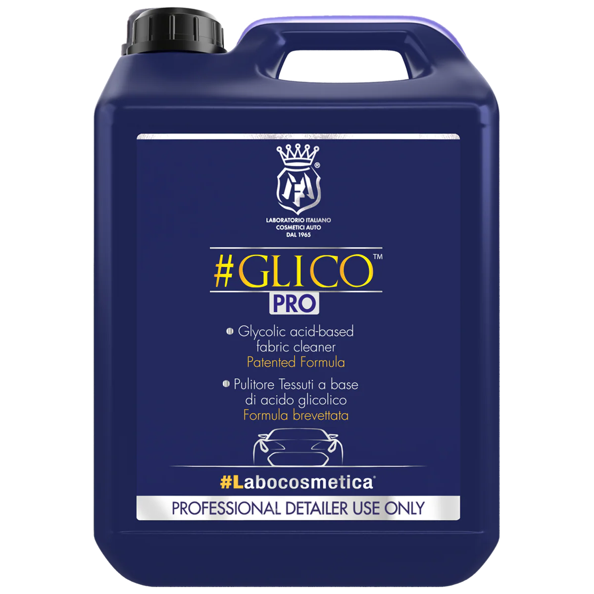 Buy Labocosmetica GLICO Fabric Cleaner 500ml/4.5L. Acid-based formula removes stains APCs can’t. Restores colour & softness. Now available at MD Car Care. Fast Australia wide shipping.