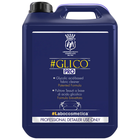Buy Labocosmetica GLICO Fabric Cleaner 500ml/4.5L. Acid-based formula removes stains APCs can’t. Restores colour & softness. Now available at MD Car Care. Fast Australia wide shipping.