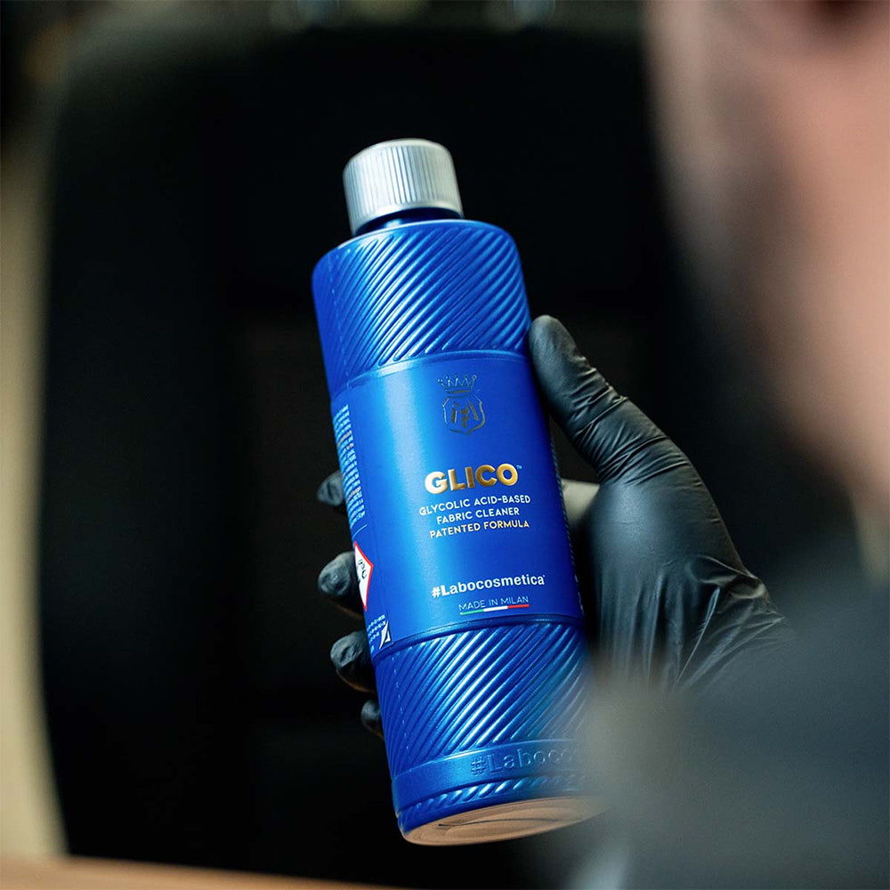 Buy Labocosmetica GLICO Fabric Cleaner 500ml/4.5L. Acid-based formula removes stains APCs can’t. Restores colour & softness. Now available at MD Car Care. Fast Australia wide shipping.
