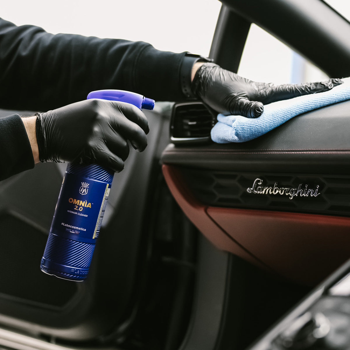 Labocosmetica OMNIA Interior Cleaner 500ml. Safe on leather, Alcantara & fabrics. Removes odours, restores plastics. Made in Italy. Now available at MD Car Care. Fast Australia wide shipping.