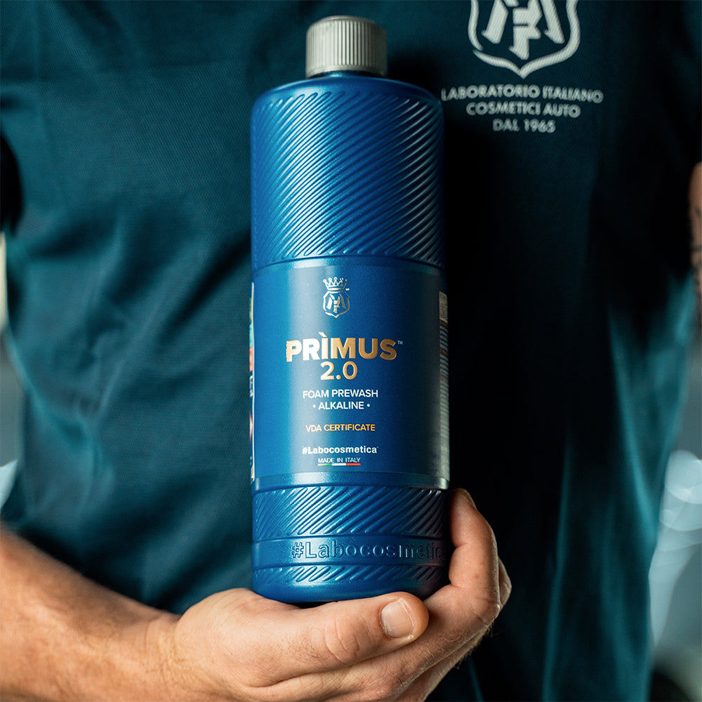 Labocosmetica PRIMUS 2.0 Pre Wash Snow Foam 1L/4.5L. Safe on paint, PPF, wheels & tyres. Powerful bug & dirt remover. Made in Italy. Now available at MD Car Care. Fast Australia wide shipping.
