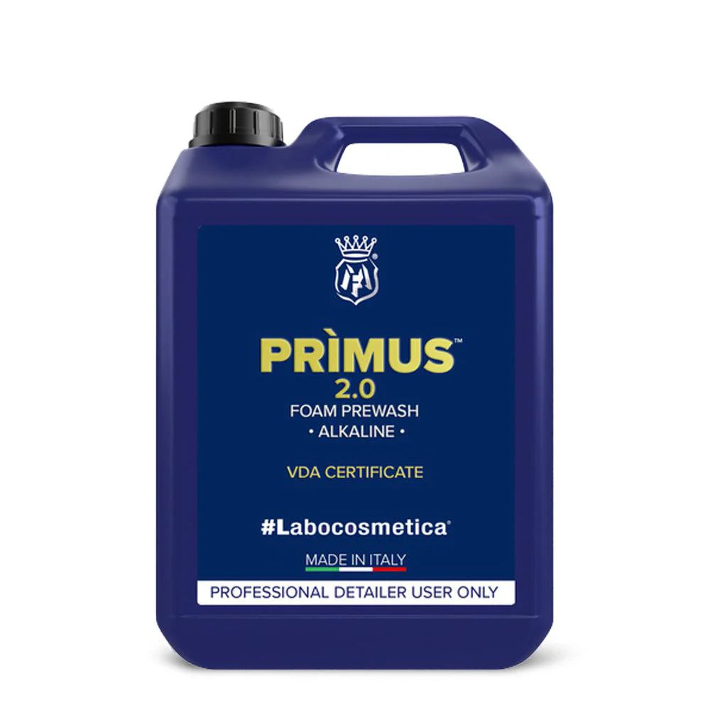 Labocosmetica PRIMUS 2.0 Pre Wash Snow Foam 1L/4.5L. Safe on paint, PPF, wheels & tyres. Powerful bug & dirt remover. Made in Italy. Now available at MD Car Care. Fast Australia wide shipping.