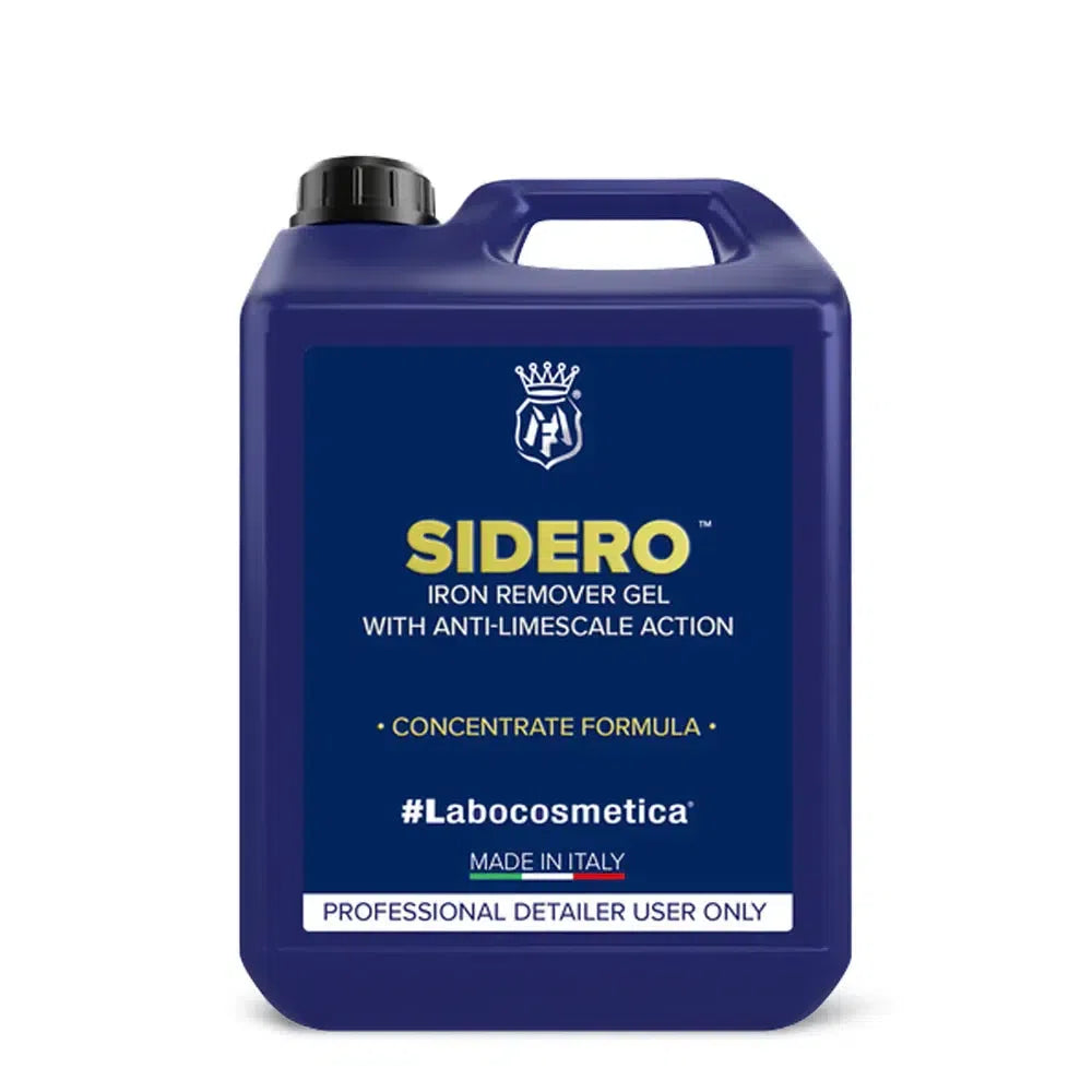 Shop Labocosmetica SIDERO 500ml/4.5L. Perfumed iron remover with anti-limescale action. Safe on paint & wheels, slow drying, Made in Italy. Now available at MD Car Care. Fast Australia wide shipping.