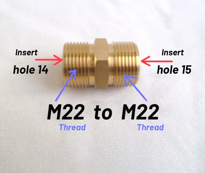 Shop M22 to M22 brass hose connectors. Available in 14mm, 15mm & adapter sizes. Durable, leak-free fittings for pressure washer hoses up to 4000 PSI. Now available at MD Car Care. Fast Australia wide shipping.