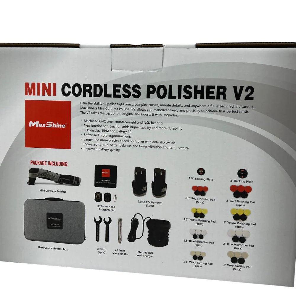 Buy Maxshine Mini Cordless Polisher M0312 V2. Compact DA & rotary polisher with 2 batteries, LED display & full pad kit for precision detailing. Now available at MD Car Care. Fast Australia wide shipping.