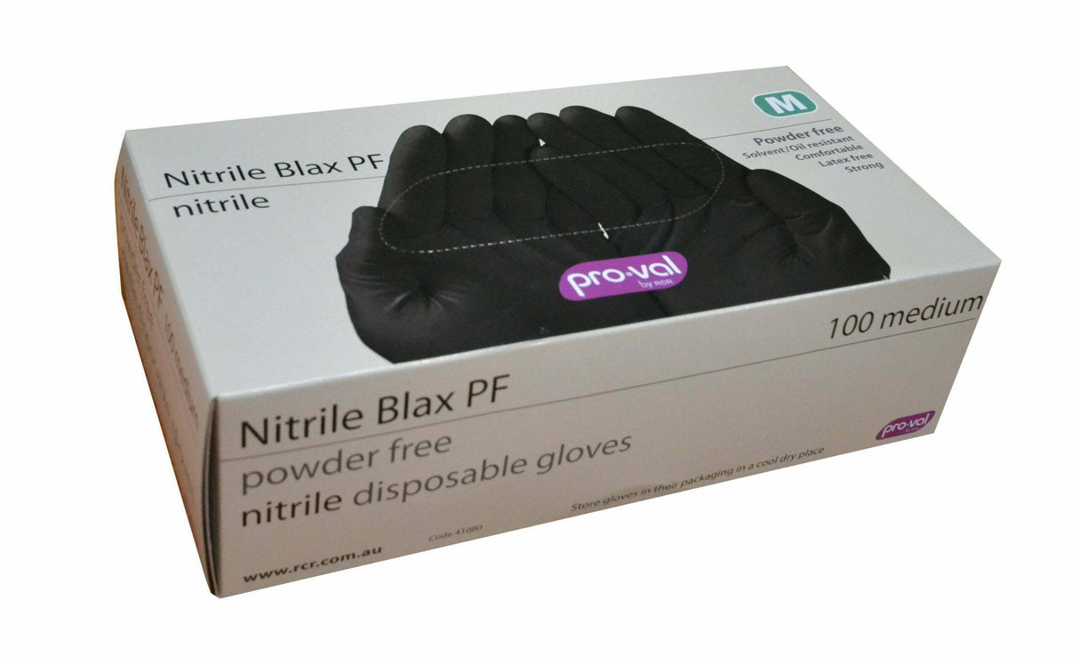 Shop Nitrile Blax PF black disposable gloves 100pk. Strong, powder-free & chemical resistant. Perfect for mechanics, cleaning & workshops Australia-wide.