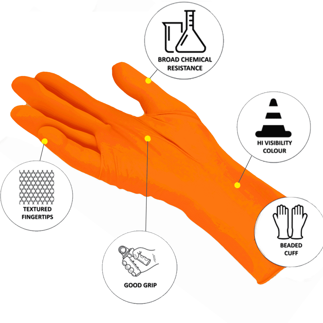 Buy Nitrile Orange PF gloves 100pk. Durable, chemical-resistant & powder-free. Ideal for mechanics, food handling & workshops. Fast shipping Australia-wide.