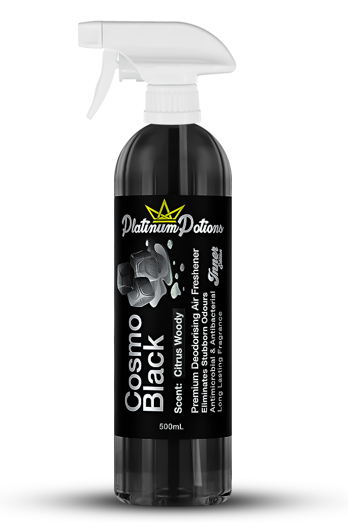 Buy Platinum Potions Cosmo Black in Australia. Premium deodorising air freshener with icy cologne & citrus notes. Eliminates odours & keeps interiors fresh. Now available at MD Car Care. Fast Australia wide shipping.
