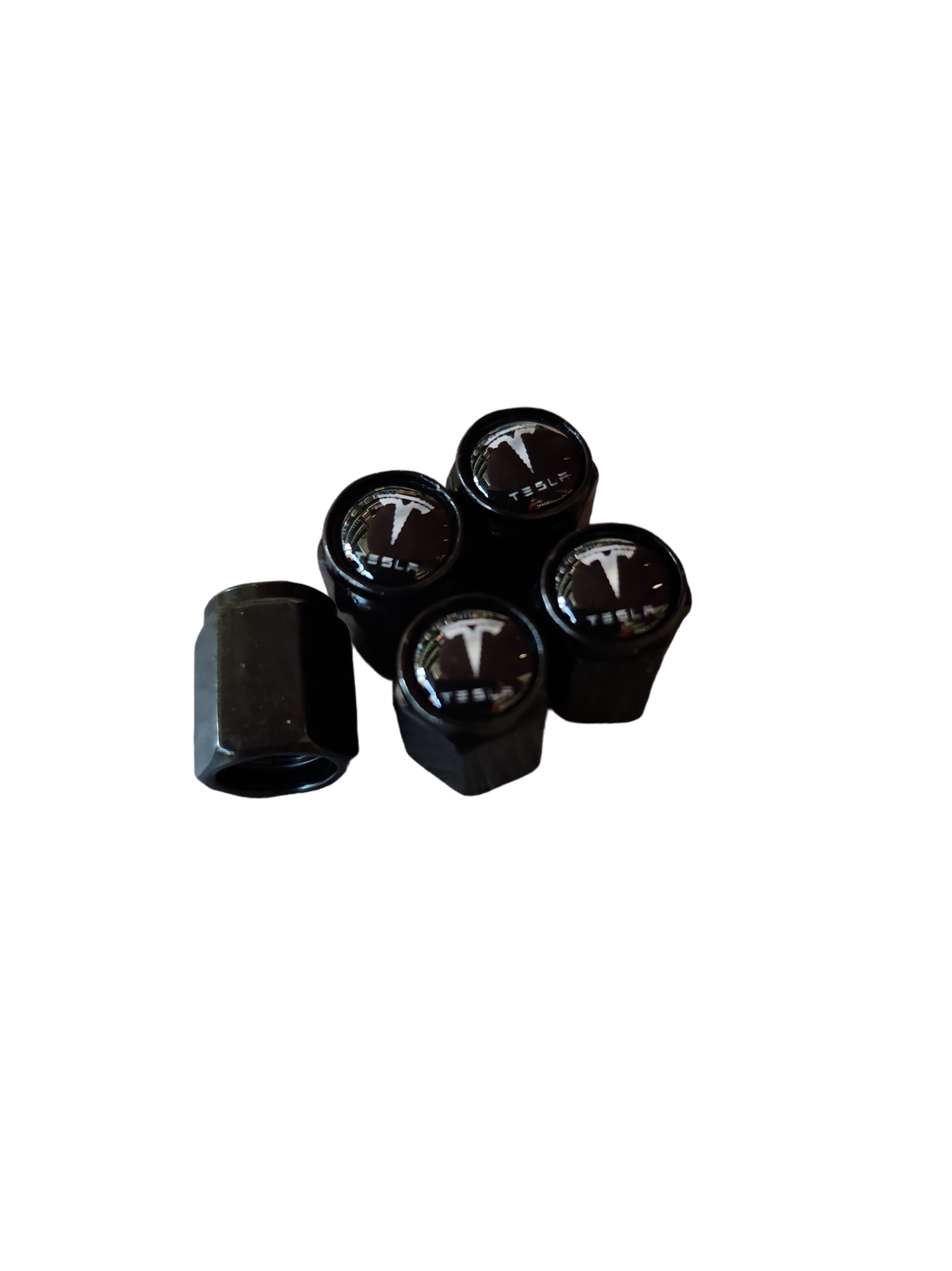 5Pcs Tesla Tyre Metal Air Stems Caps - Black