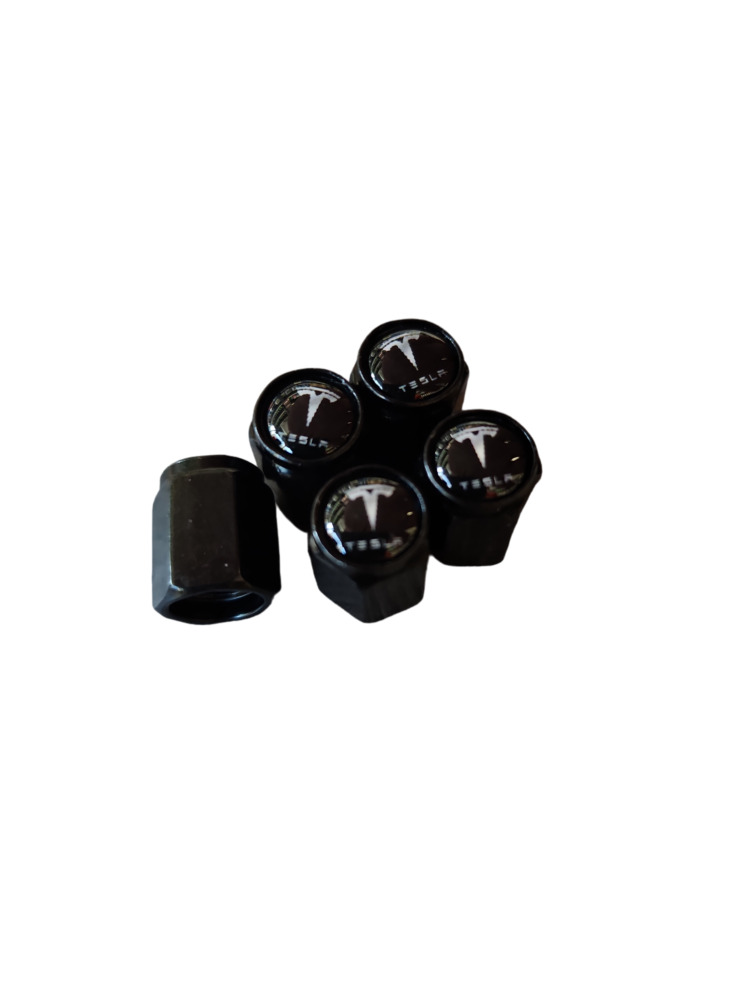 5Pcs Tesla Tyre Metal Air Stems Caps - Black