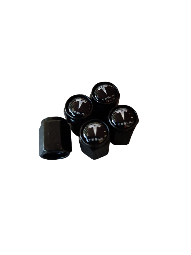5Pcs Tesla Tyre Metal Air Stems Caps - Black