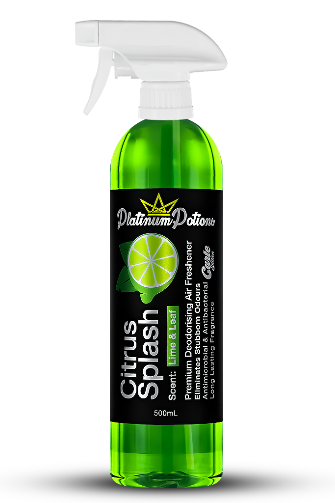 Buy Platinum Potions Citrus Splash in Australia. Premium deodorising air freshener with juicy lime & citrus scent. Eliminates odours & keeps air fresh. Now available at MD Car Care. Fast Australia wide shipping.