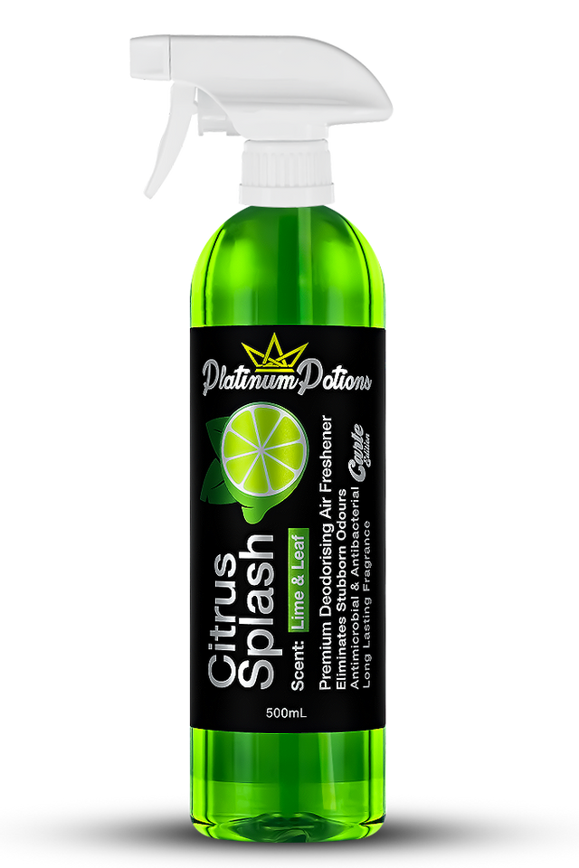 Buy Platinum Potions Citrus Splash in Australia. Premium deodorising air freshener with juicy lime & citrus scent. Eliminates odours & keeps air fresh. Now available at MD Car Care. Fast Australia wide shipping.