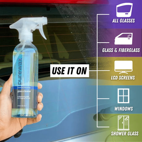PureWax Car Glass Cleaner 474 ml – streak-free, ammonia-free, safe on tinted glass & mirrors. Clear view for Aussie roads. Shop now Australia-wide.