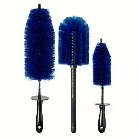 Soft bristle car rim cleaning brush with bendable handle for deep wheel cleaning, available in small, medium & large sizes.