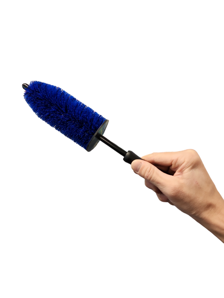 Soft bristle car rim cleaning brush with bendable handle for deep wheel cleaning, available in small, medium & large sizes.