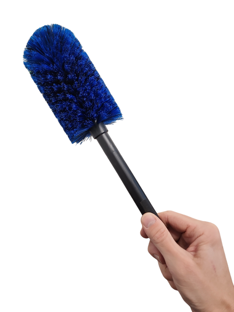 Soft bristle car rim cleaning brush with bendable handle for deep wheel cleaning, available in small, medium & large sizes.