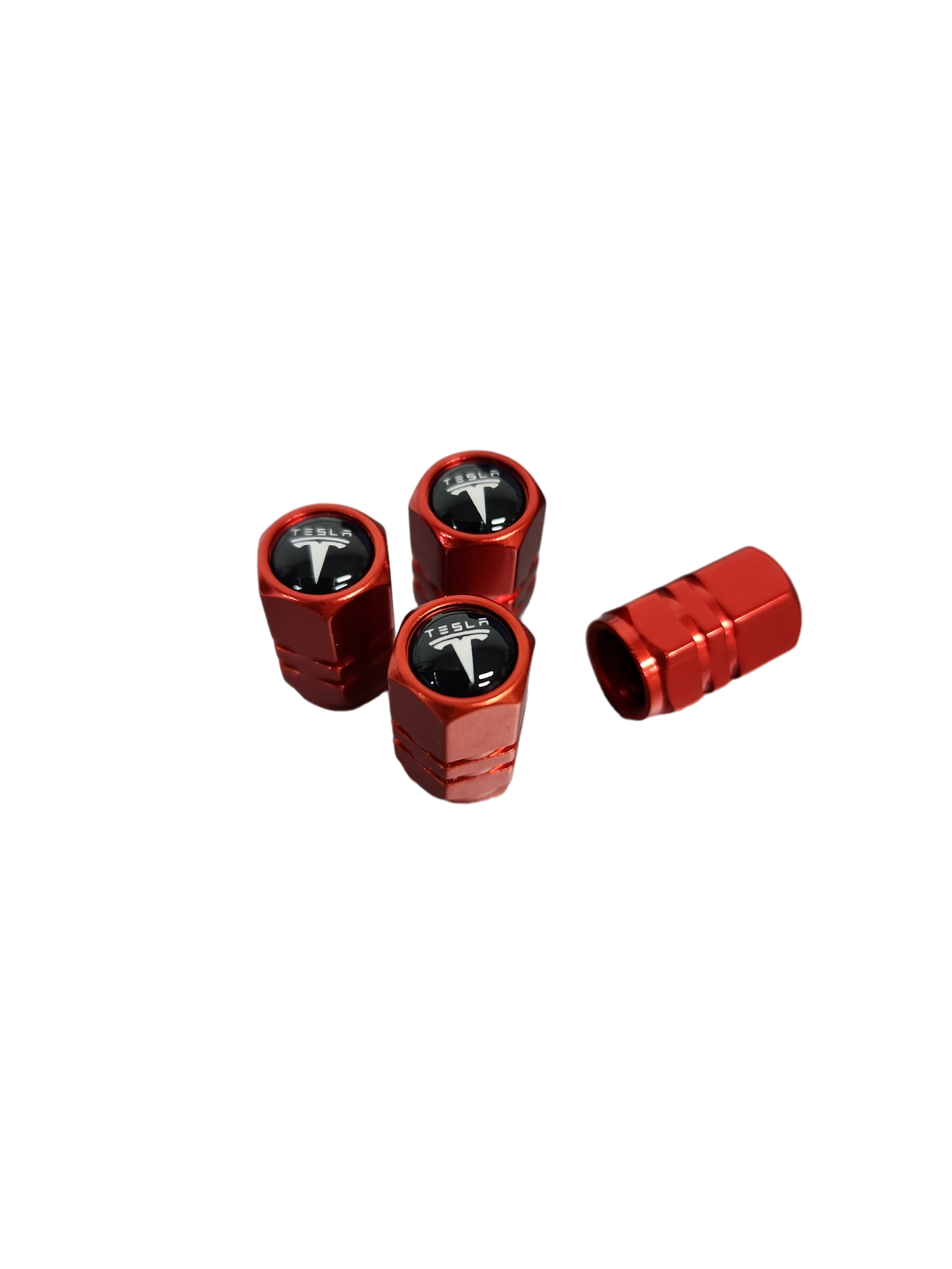 Tesla Tyre Valve Caps – 4PCS Red Metal Air Stem Covers. Now available at MD Car Care. Fast Australia wide shipping.