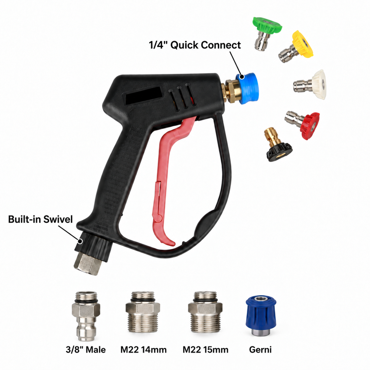 Pro Short Pressure Washer Gun with Swivel - High Pressure Water Handle