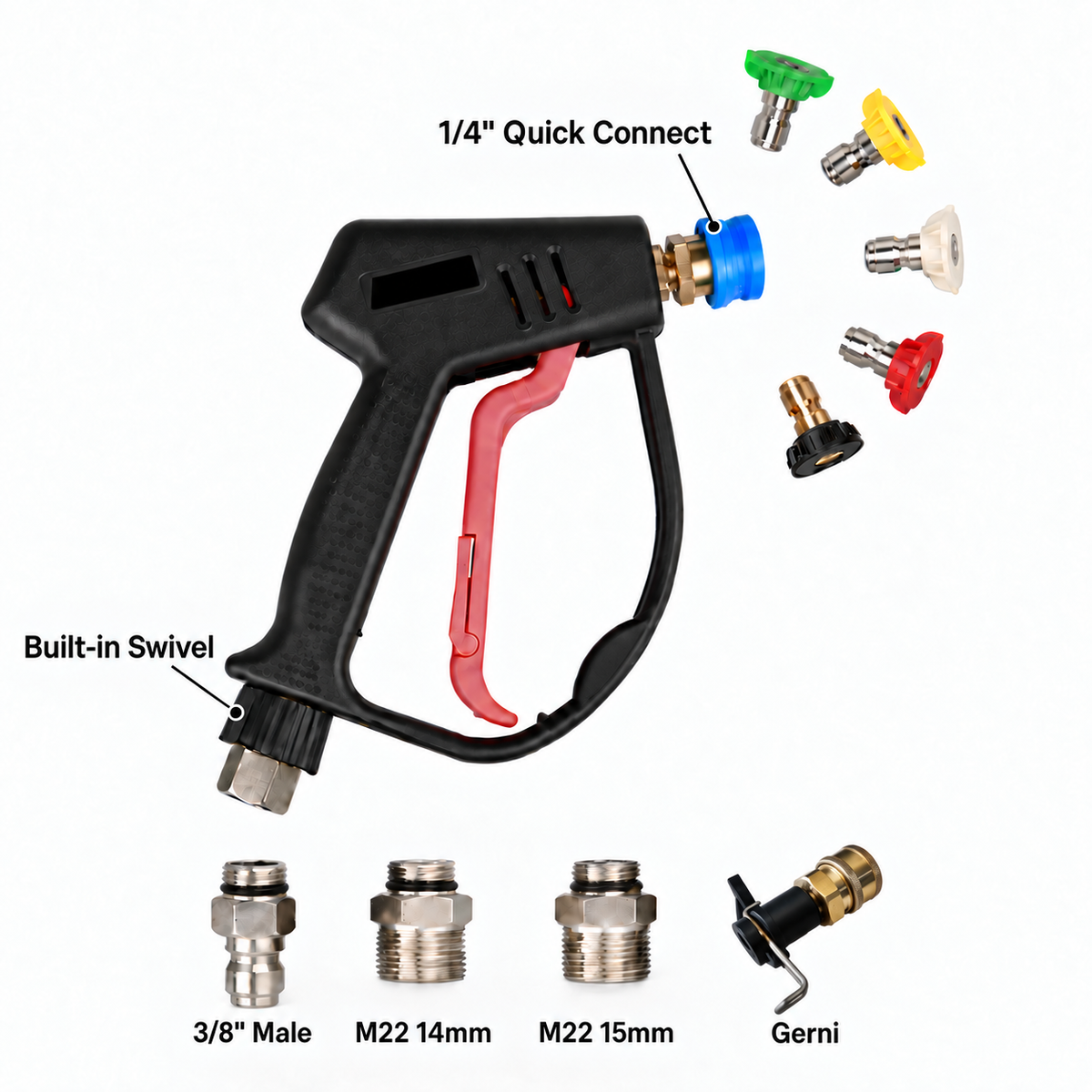 Pro Short Pressure Washer Gun with Swivel - High Pressure Water Handle