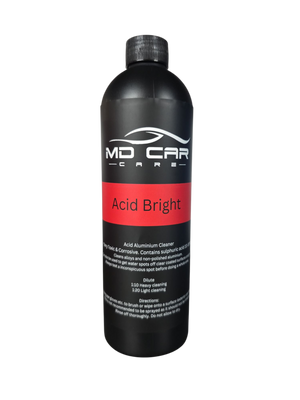 Shop MD Car Care Acid Bright in Australia. Powerful acid cleaner for aluminium, wheels & water spots. Aussie made. Available in 500ml, 1L & 5L sizes. Now available fast Australia wide shipping.