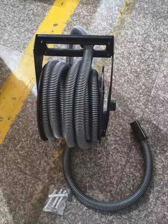 Retractable Vacuum Hose Reel with 32mm Suction Hose & 1m Intake Hose – Wall Mounted Hose Reel