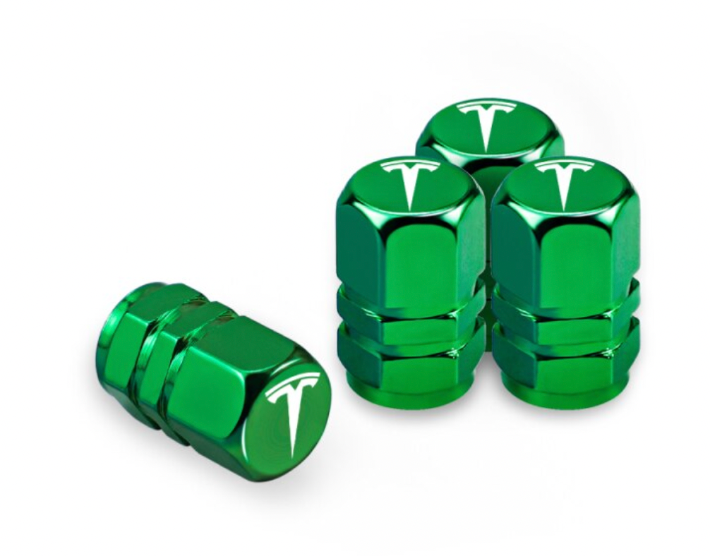 Tesla Tyre Valve Caps – 4PCS Green Metal Air Stem Covers | Dustproof