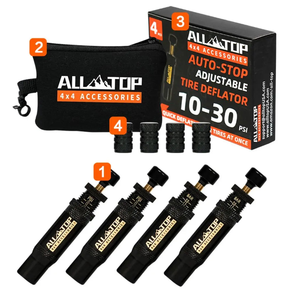 Adjustable Tyre Deflator Kit – 4pcs Auto-Stop Valves. Now available at MD Car Care. Fast Australia wide shipping.