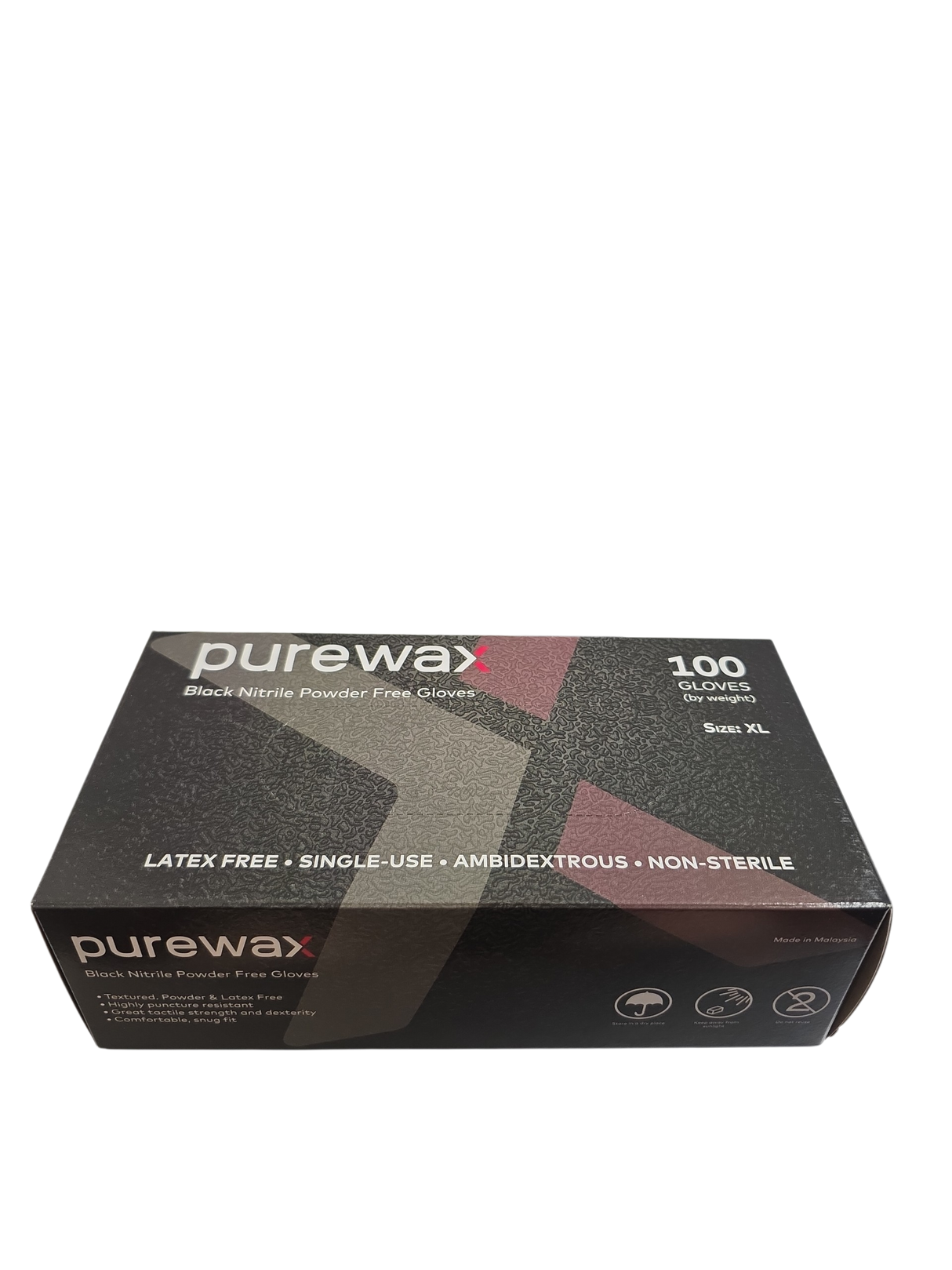Purewax Black Nitrile Powder-Free Gloves – Heavy Duty & Textured  XL 100 Pack