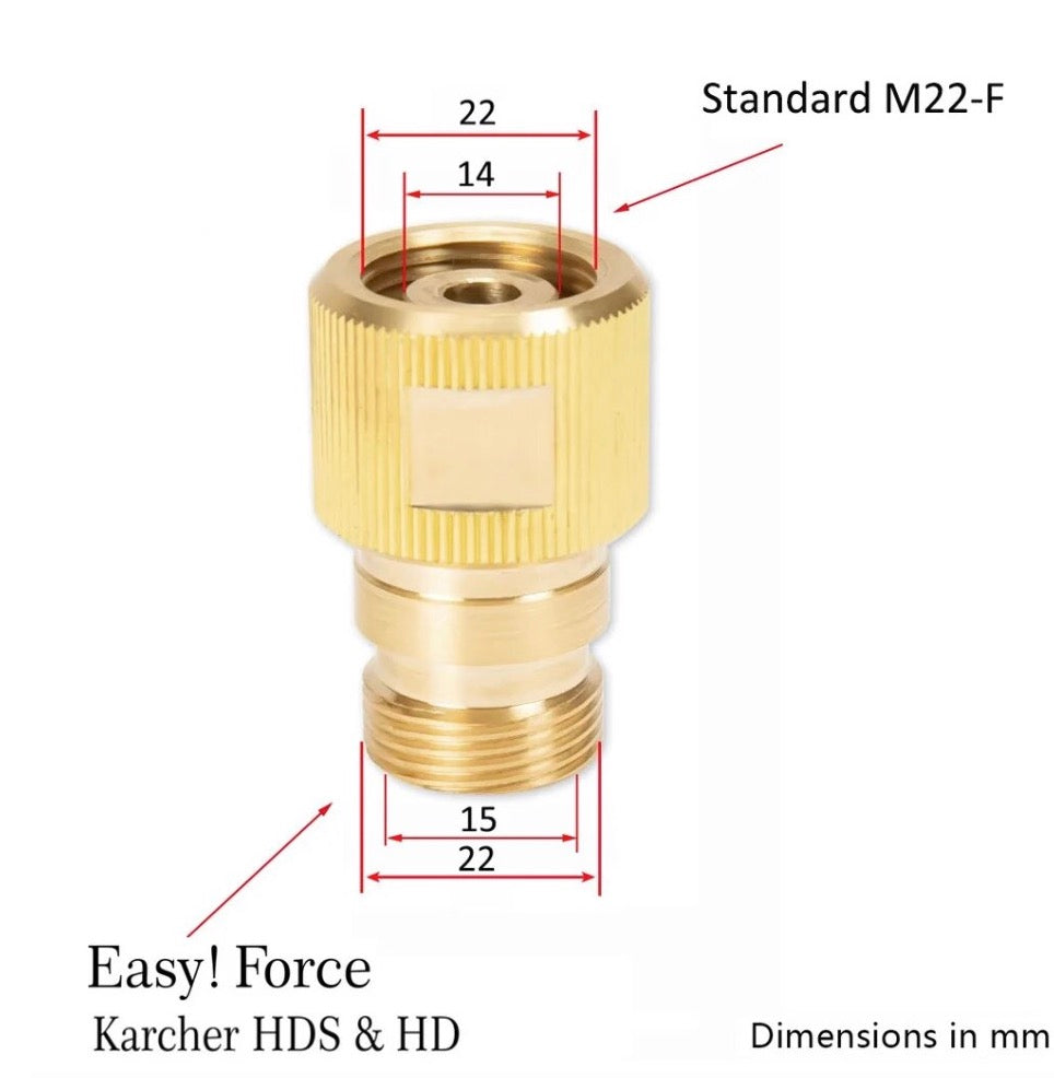 Buy Karcher HD/HDS Easy Force to M22 Adapter. Easy!Lock to M22, Compatible with short guns & accessories. Durable, high-pressure fitting for pros. Now available at MD Car Care. Fast Australia wide shipping.
