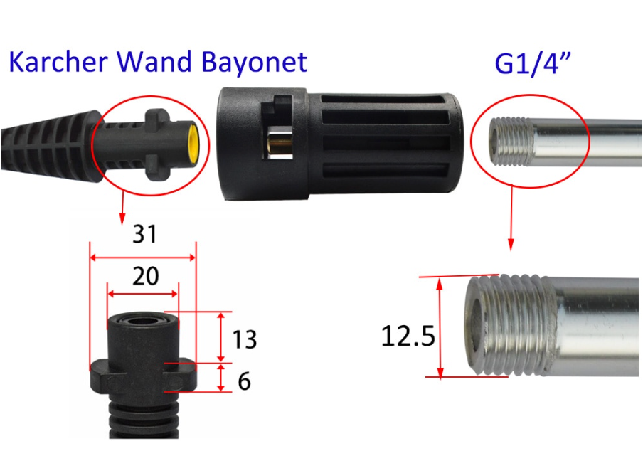 Karcher wand to G1/4" 13mm quick connector. Durable, versatile, perfect for cross-brand pressure washer use. Now available at MD Car Care. Fast Australia wide shipping.