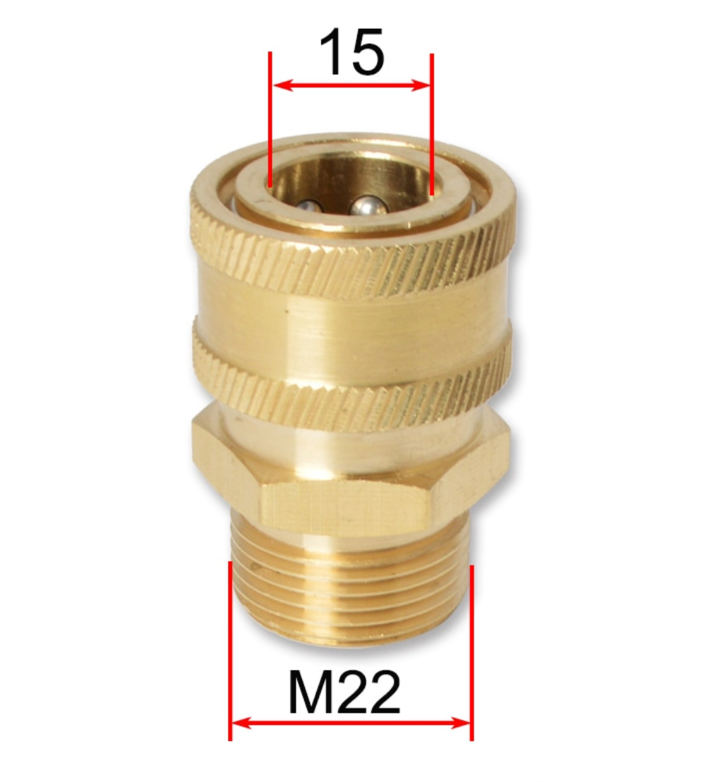 Shop M22 to 3/8" Quick Connect Adapter. Brass fitting with 14mm & 15mm options. Leak-free, durable connection for Gerni, Karcher & pressure washers. Now available at MD Car Care. Fast Australia wide shipping.