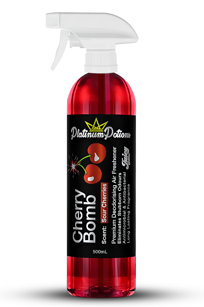 Buy Platinum Potions Cherry Bomb in Australia. Premium deodorising air freshener with ripe red cherry scent. Eliminates odours & leaves long-lasting freshness. Now available at MD Car Care. Fast Australia wide shipping.