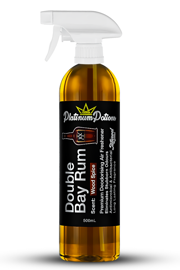 Buy Platinum Potions Double Bay Rum in Australia. Premium deodorising air freshener with classic woody & spicy Bay Rum scent. Eliminates odours & lasts long. Now available at MD Car Care. Fast Australia wide shipping.