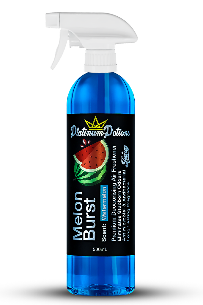 Shop Platinum Potions Melon Burst in AU. Premium deodorising air freshener with watermelon & rockmelon scent. Eliminates odours fast for long-lasting freshness. Now available at MD Car Care. Fast Australia wide shipping.