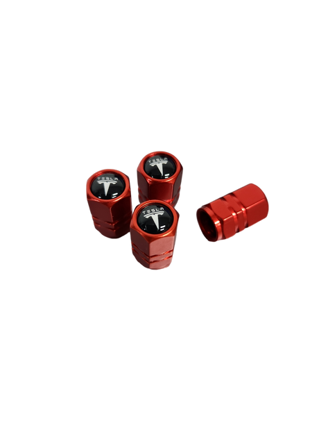 4Pcs Tesla Tyre Metal Air Stems Caps - Red