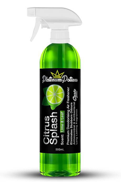 Buy Platinum Potions Citrus Splash in Australia. Premium deodorising air freshener with juicy lime & citrus scent. Eliminates odours & keeps air fresh. Now available at MD Car Care. Fast Australia wide shipping.