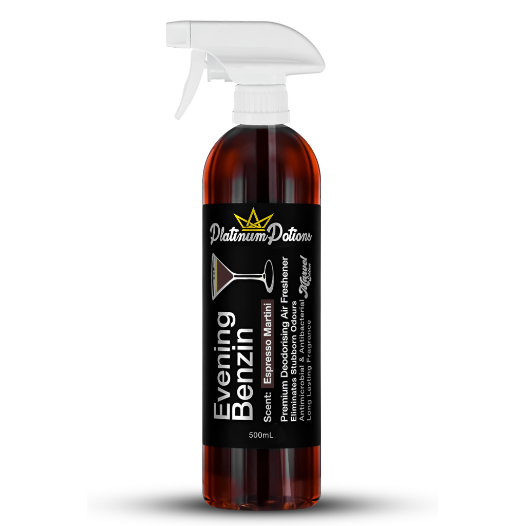 Buy Platinum Potions Evening Benzin in Australia. Premium deodorising air freshener with rich coffee, vanilla & caramel scent. Eliminates odours & lasts long. Now available at MD Car Care. Fast Australia wide shipping.