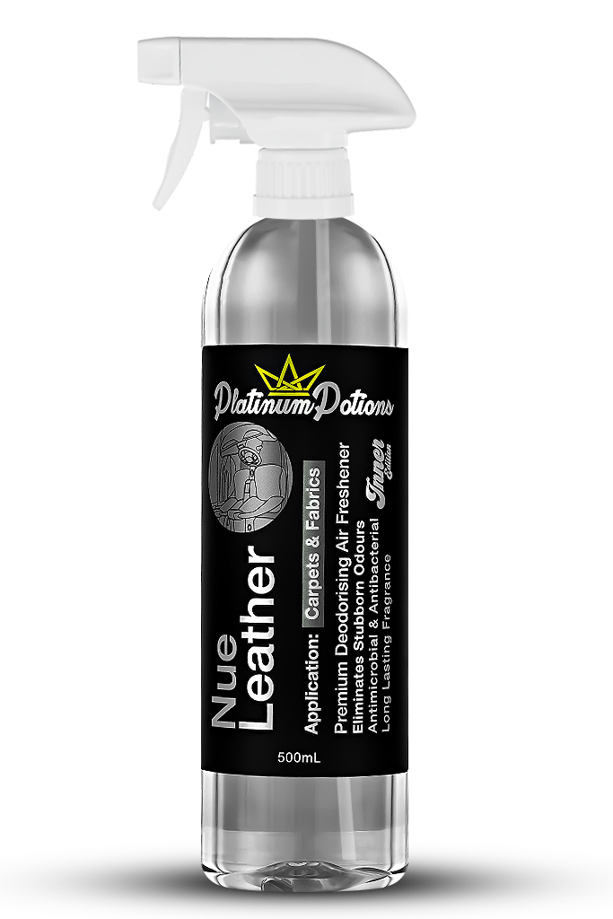Buy Platinum Potions Nue Leather Air Freshener in Australia. Premium deodorising spray with rich, fresh-cut leather scent for lasting interior freshness. Now available at MD Car Care. Fast Australia wide shipping.