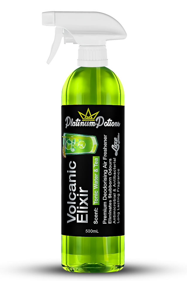Buy Platinum Potions Volcanic Elixir Air Freshener in Australia. Hotel-inspired scent with lemon zest & aged tea. Premium odour eliminator for cars & homes. Now available at MD Car Care. Fast Australia wide shipping.
