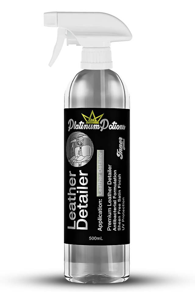 Buy Platinum Potions Leather Detailer in Australia. Quick, pH-neutral spray to clean, protect & maintain car leather with UV & anti-bacterial protection. Now available at MD Car Care. Fast Australia wide shipping.