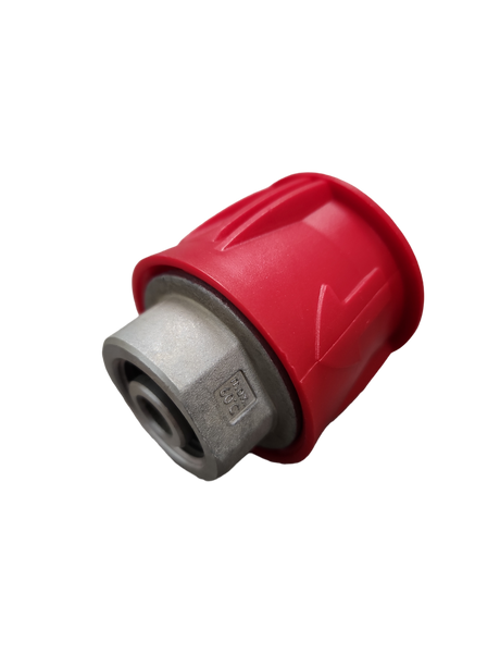 Buy Ryobi to M22 Adapter in Australia – metal click-in fitting for Ozito hoses. Ideal for short gun conversions & foam cannons. 3600 PSI rated, red finish. Now available at MD Car Care. Fast Australia wide shipping.