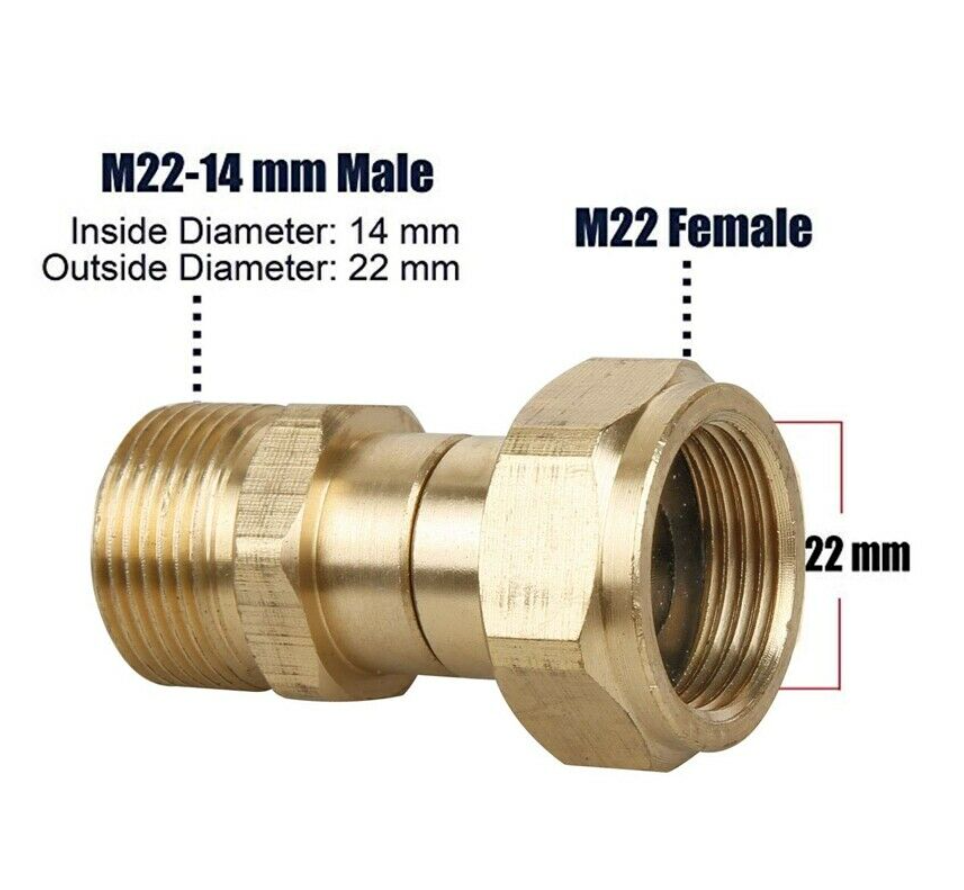 Swivel Joint Male M22/14mm to Female M22 for Pressure Washer Gun