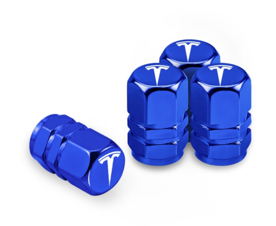 4Pcs Tesla Tyre Metal Air Stems Caps - Blue