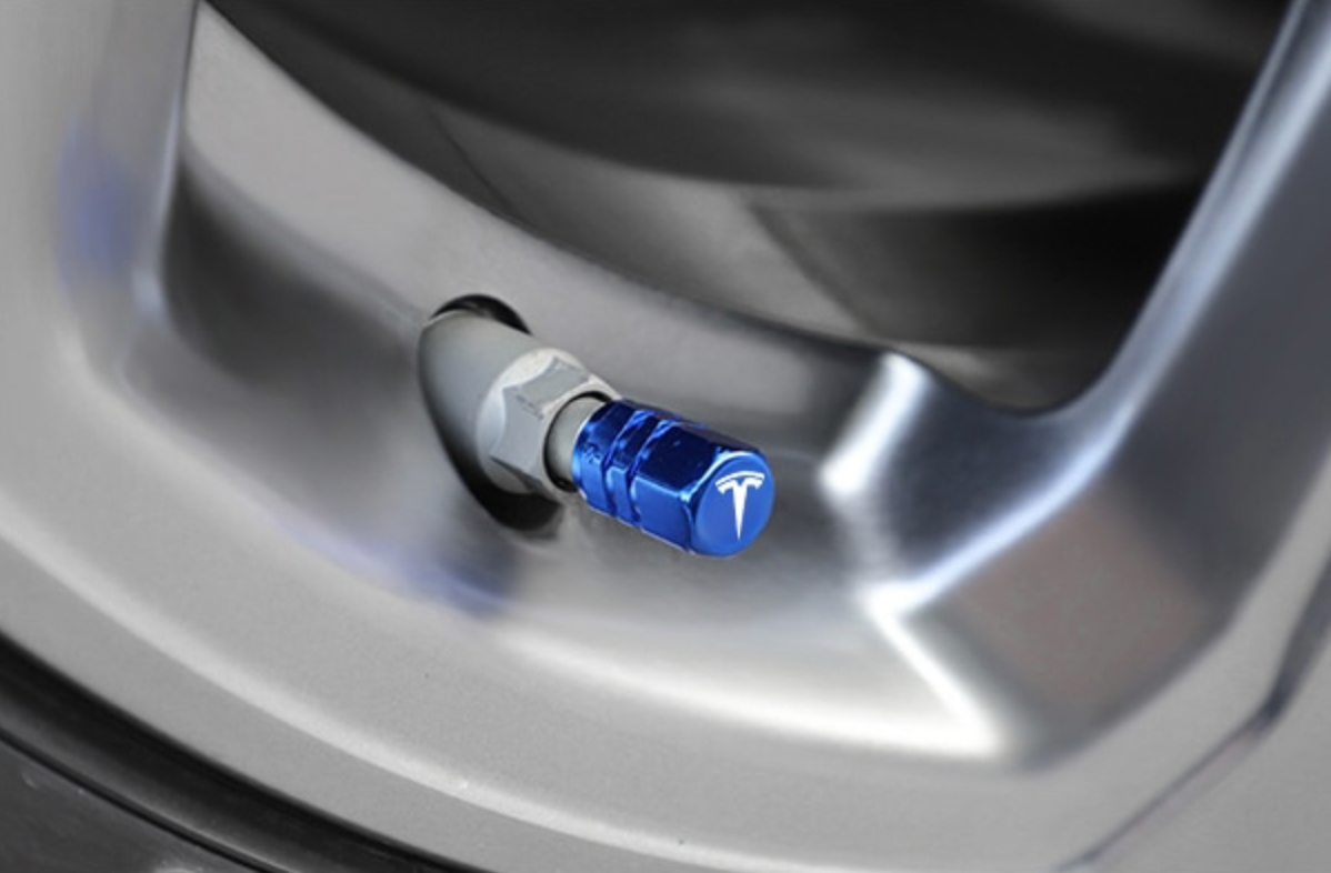 4Pcs Tesla Tyre Metal Air Stems Caps - Blue